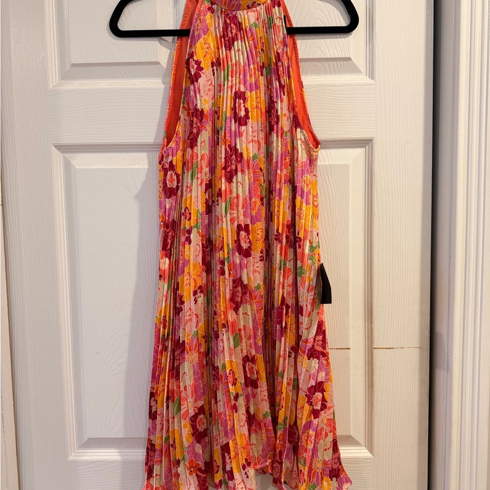 Lulu's Floral Pleated Halter Dress - Red, Pink, Yellow